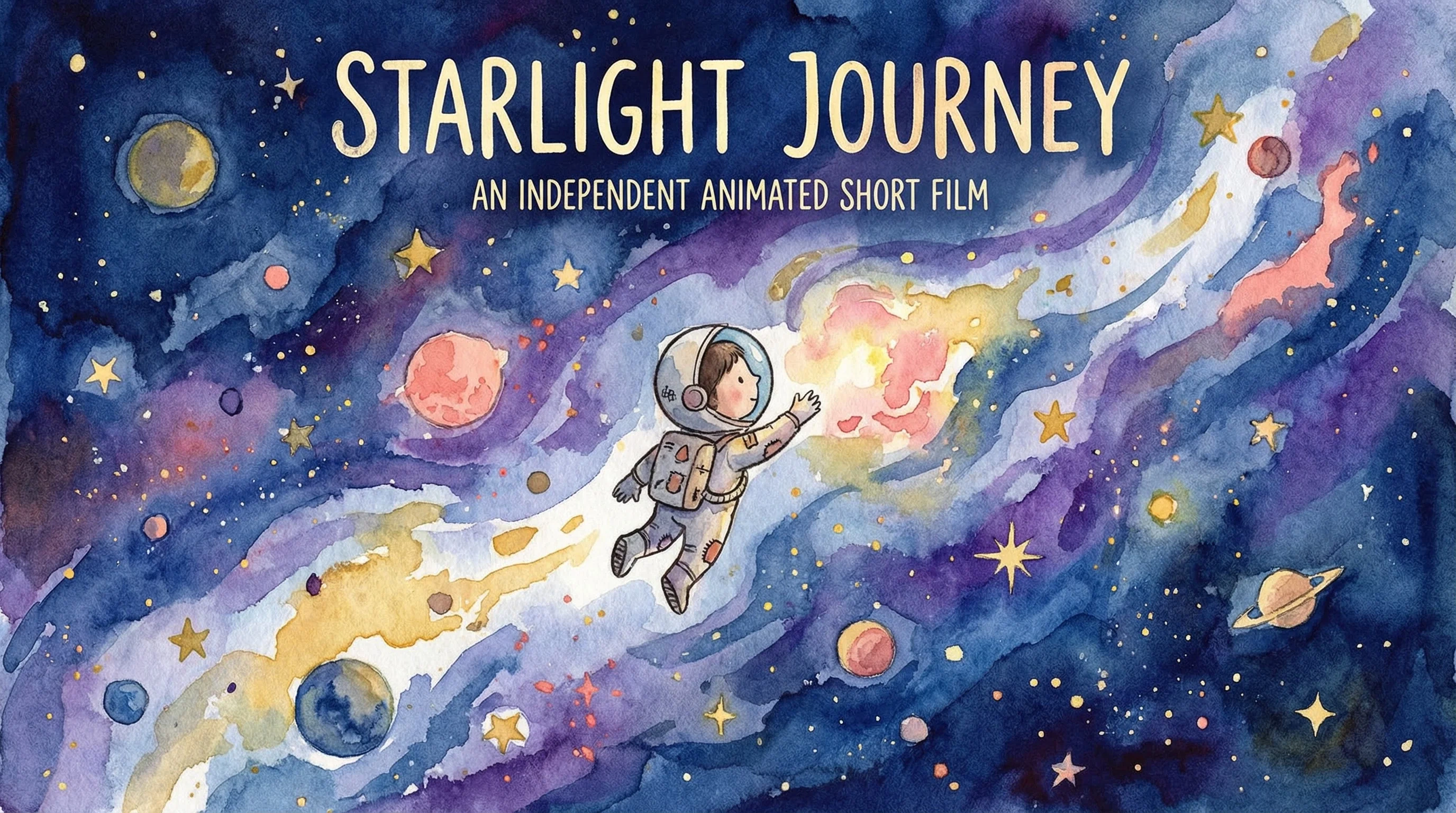 独立动画短片《星光旅途》预告海报 - 太空冒险主题手绘动画
